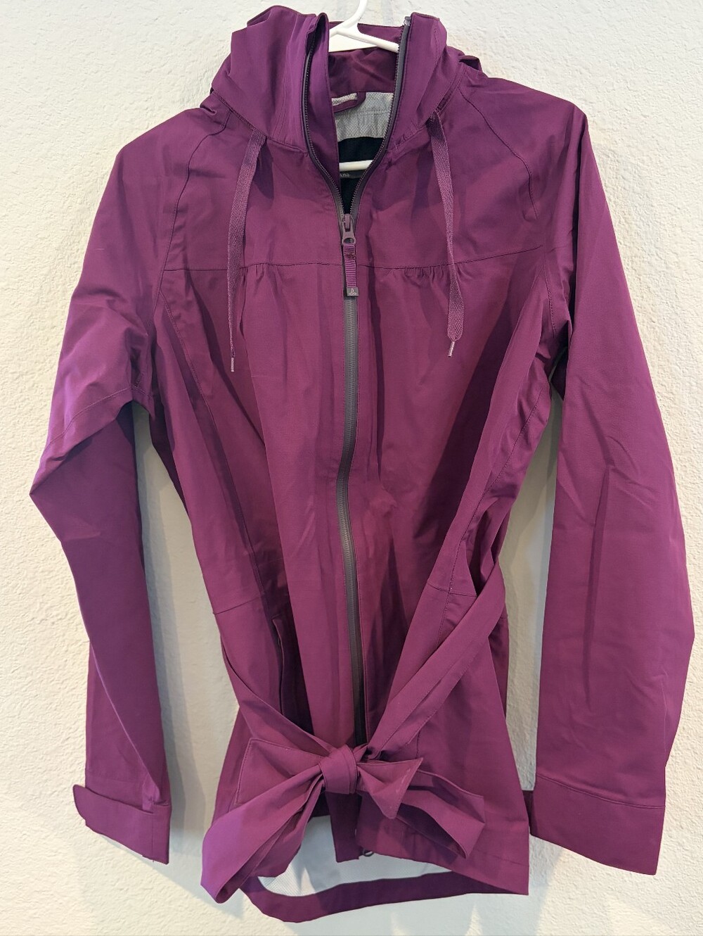 Prana Womens Purple Classic Casual Hooded Belted Windbreaker Rain Jacket Size L